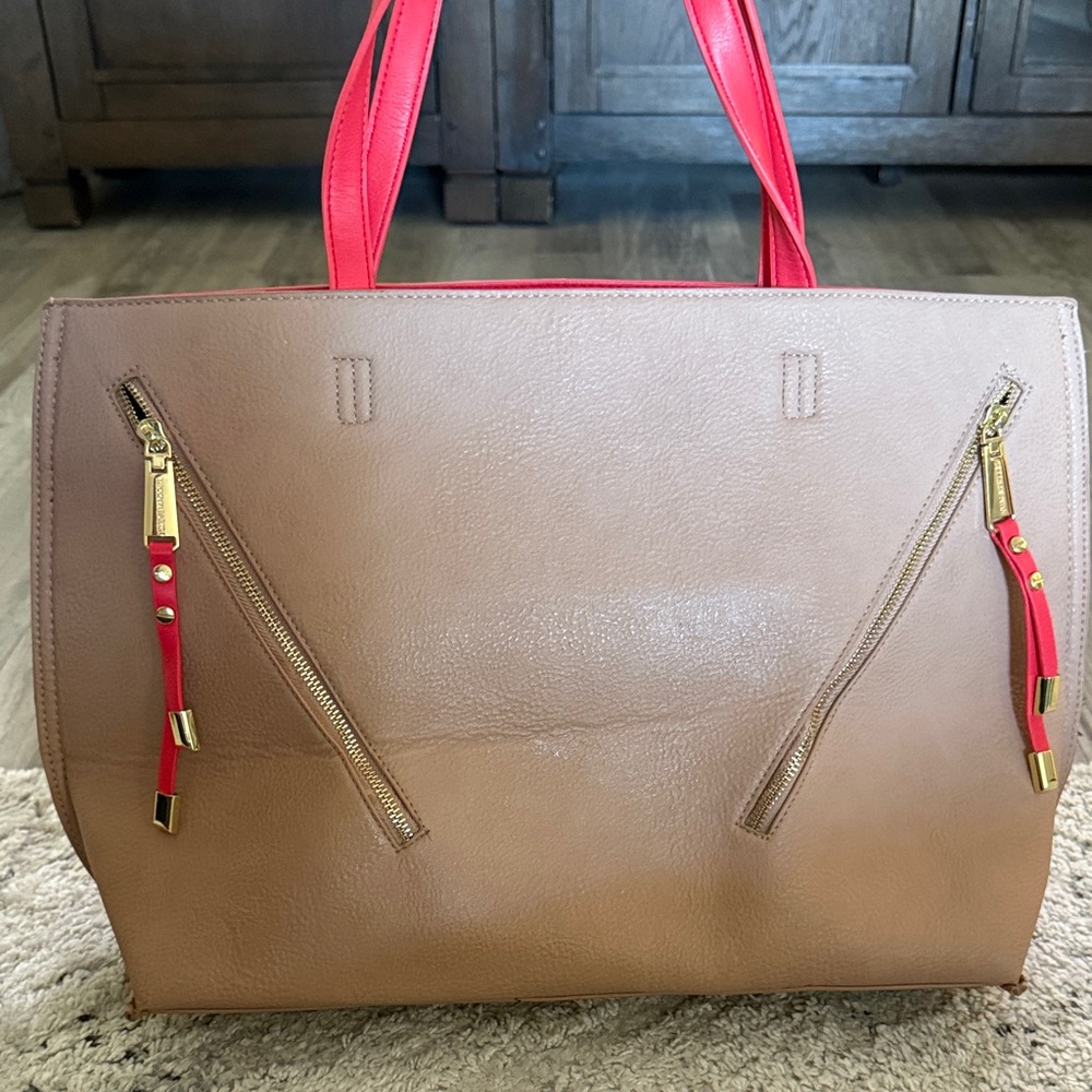 Steve Madden Tan Tote with Red Accents